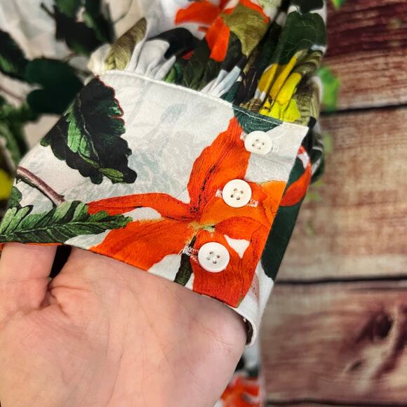 Alice + Olivia Cailin Tropical Mini Dress XL Sunrise Hawaiian Floral Midi $440 - Picture 5 of 7